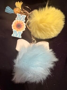 Fluffy Pom-Pom Keychain Set in Yellow and Light Blue